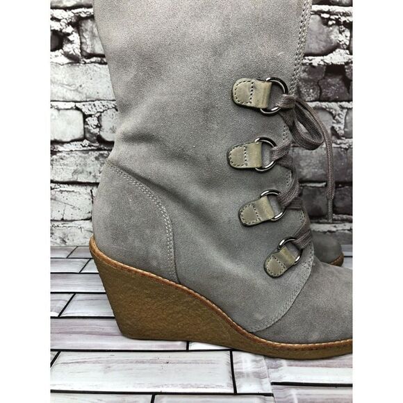 Cole Haan Waterproof Gray Suede Shearling Wedge Comfort Winter Boots Women Sz 9B - Picture 8 of 16